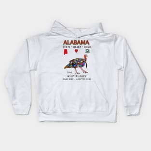 Alabama, Wild Turkey, State, Heart, Home, Love, Valentine Day Kids Hoodie